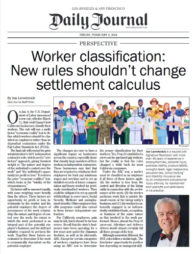 Worker classification : New rules shouldn’t change settlement calculus