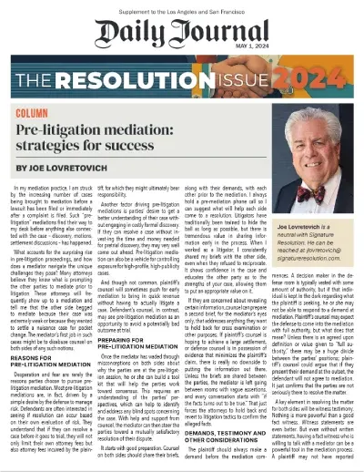 Pre-litigation mediation: strategies for success