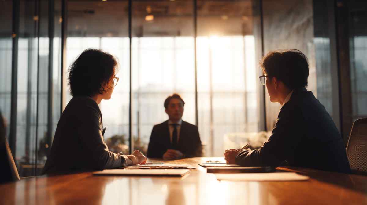 Lawyer supporting a client during mediation in Los Angeles with a neutral mediator present